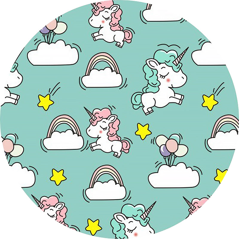 Avtoit | Pink and Blue Kids Mat Polyester Unicorn and Rainbow Print Mat Washable Non-slip Back Carpet for Children's Room