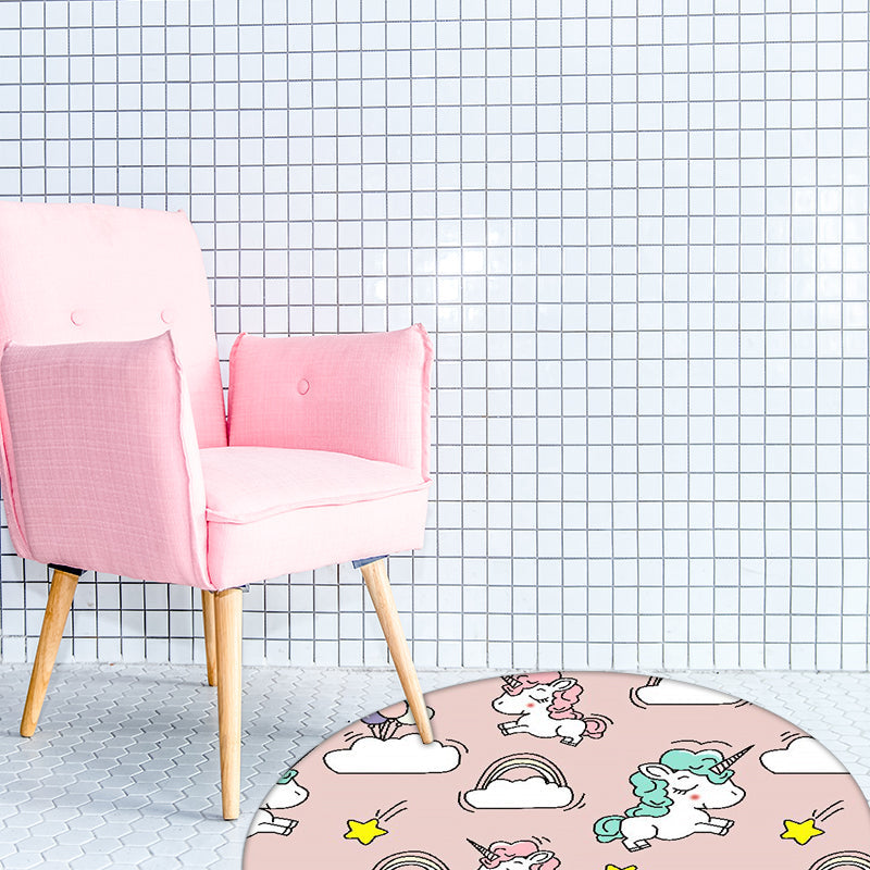 Avtoit | Pink and Blue Kids Mat Polyester Unicorn and Rainbow Print Mat Washable Non-slip Back Carpet for Children's Room