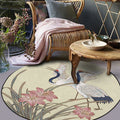 Avtoit | Yellow Eastern Carpet Polyester Flower and Crane Pattern Carpet Washable Non-Slip Back Mat for the Living Room