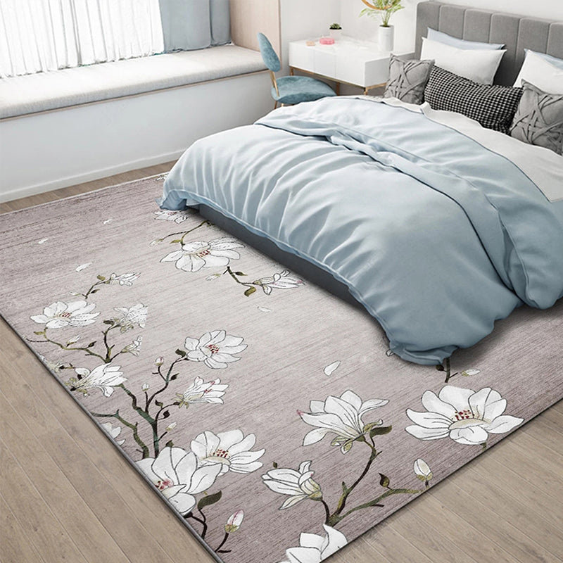 Avtoit | Light Red Oriental Carpet Polyester Floral Element Carpet Washable Non-Slip Back Carpet for Living Room