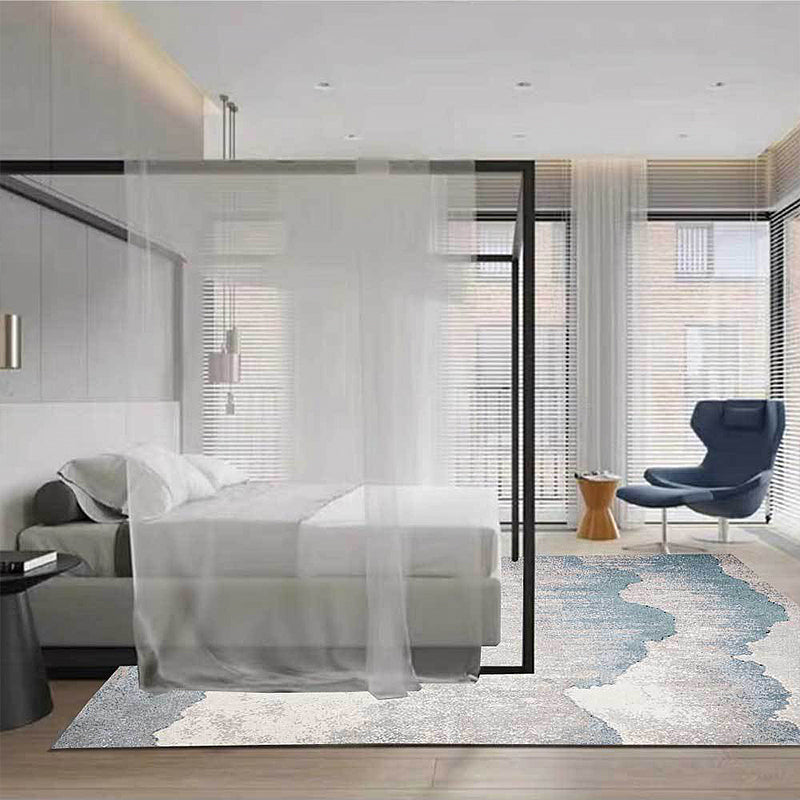 Avtoit | Vintage Ink Wash Painting Rug Light Blue Polyester Rug Machine Washable Non-Slip Rug for the Living Room