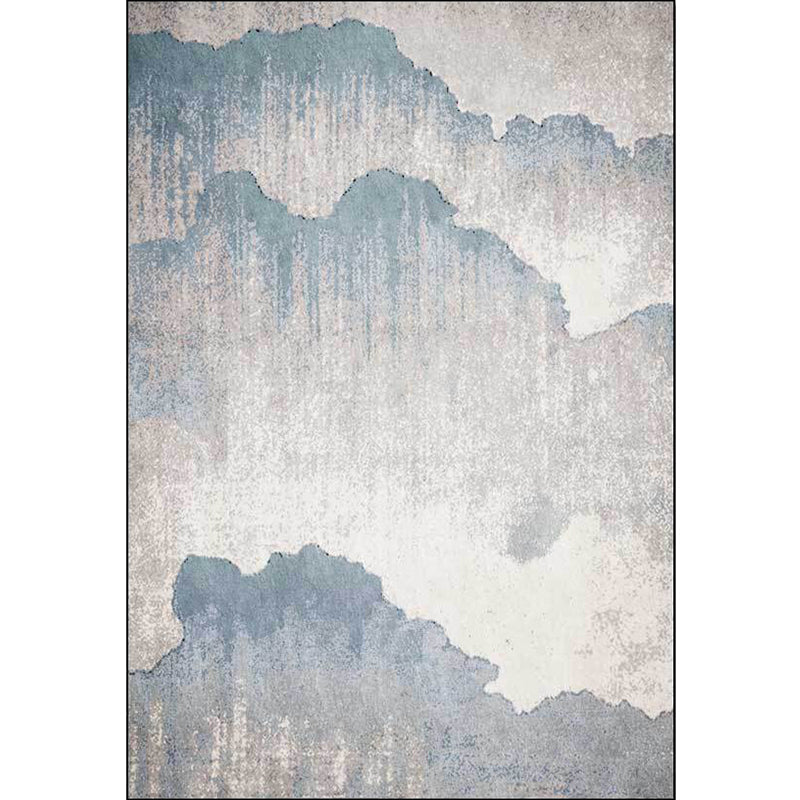Avtoit | Vintage Ink Wash Painting Rug Light Blue Polyester Rug Machine Washable Non-Slip Rug for the Living Room