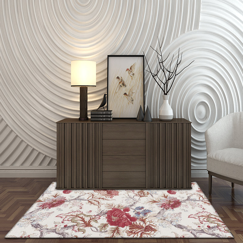 Avtoit | Vintage Floral Pattern Rug Red Polyester Rug Machine Washable Non-Slip Rug for the Living Room