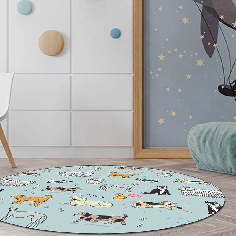 Avtoit | Unique Children Rug in Green Animals Dog Bone Print Pattern Rug Polyester Machine Washable Carpet for Children's Room