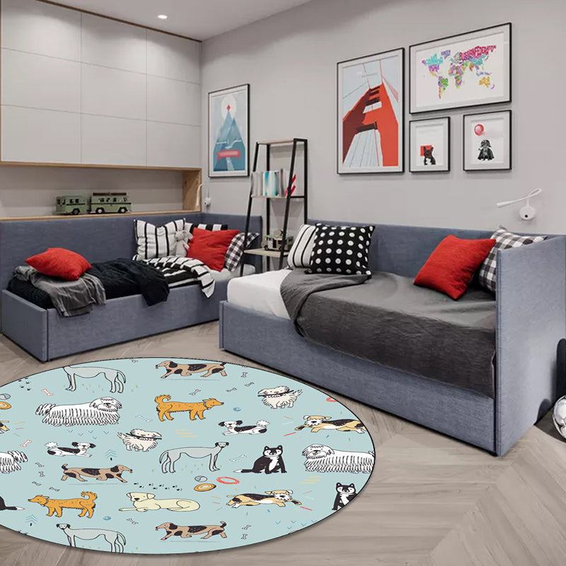 Avtoit | Unique Children Rug in Green Animals Dog Bone Print Pattern Rug Polyester Machine Washable Carpet for Children's Room