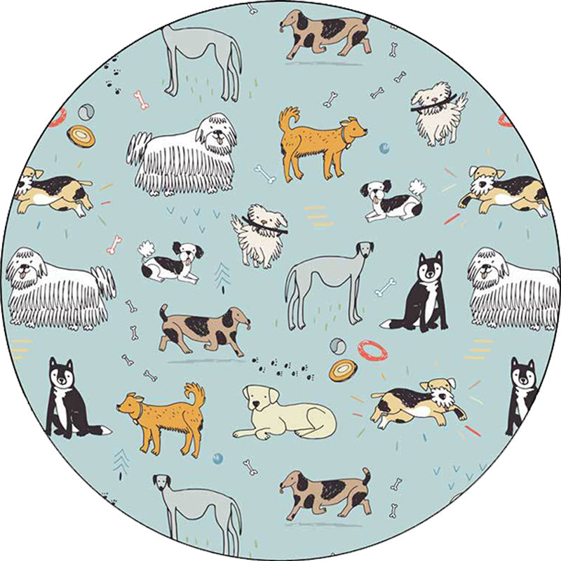 Avtoit | Unique Children Rug in Green Animals Dog Bone Print Pattern Rug Polyester Machine Washable Carpet for Children's Room