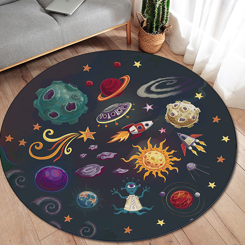 Avtoit | Children's room carpet in black space alien planet rocket print carpet polyester machine washable area rug
