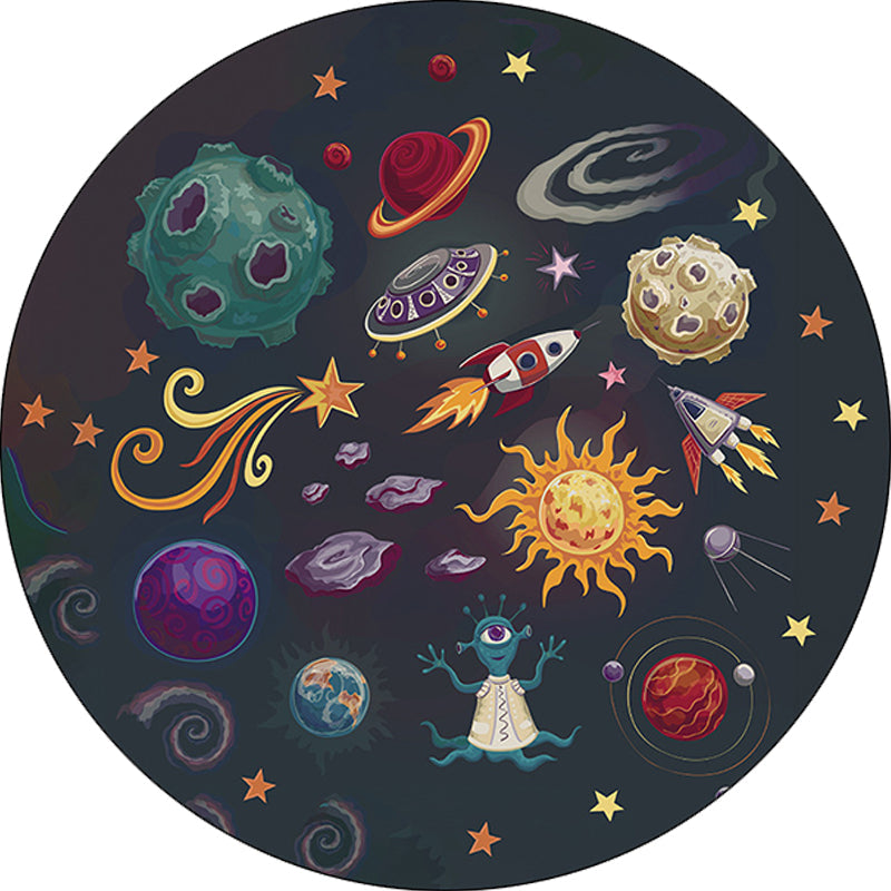 Avtoit | Children's room carpet in black space alien planet rocket print carpet polyester machine washable area rug