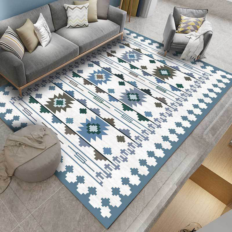 Avtoit | Southwest geometric printed carpet blue and brown polyester rug machine washable non-slip doormat for living room