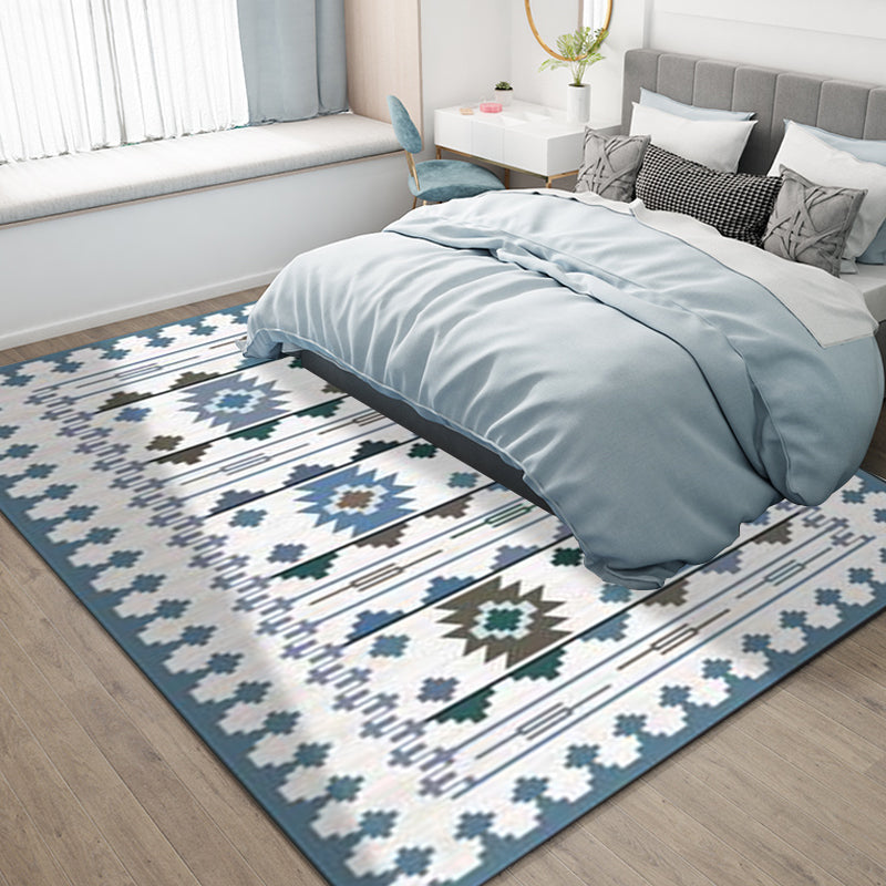 Avtoit | Southwest geometric printed carpet blue and brown polyester rug machine washable non-slip doormat for living room