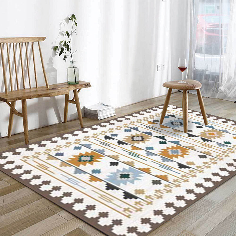 Avtoit | Southwest geometric printed carpet blue and brown polyester rug machine washable non-slip doormat for living room