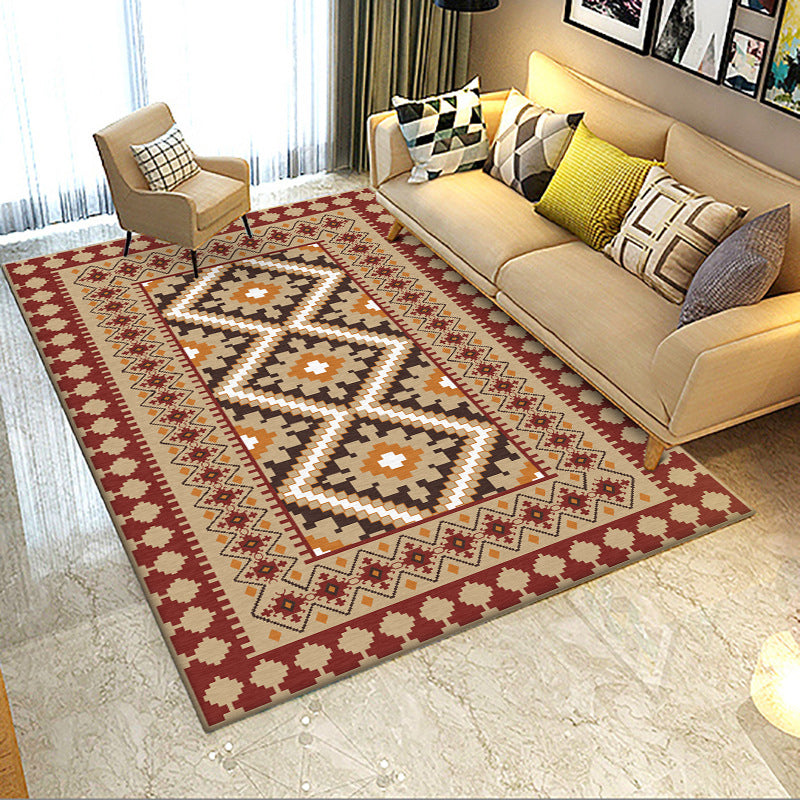 Avtoit | American Tribal Print Rug Gray and Brown Polyester Rug Machine Washable Non-Slip Area Rug for the Living Room