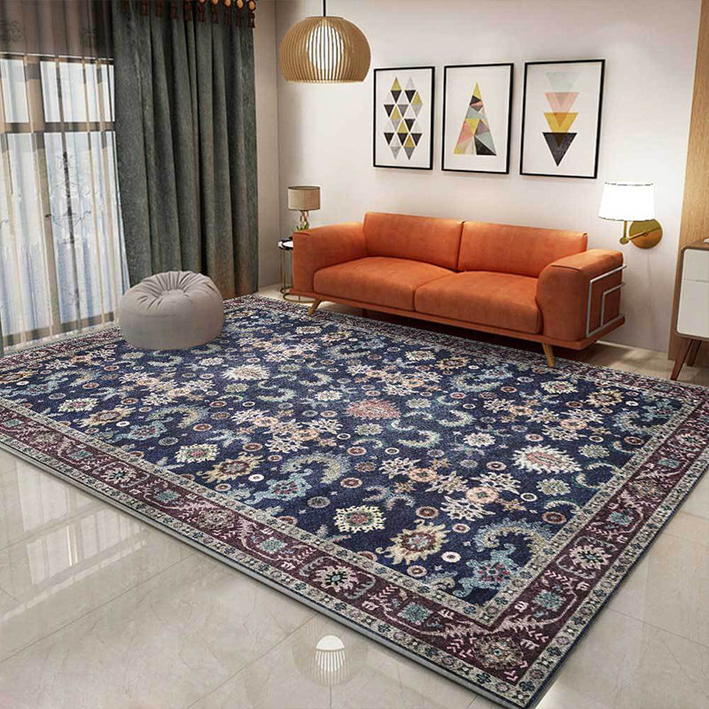 Avtoit | Unique floral patterned carpet with leaf Blue Vintage carpet polyester washable non-slip backing carpet for bedroom
