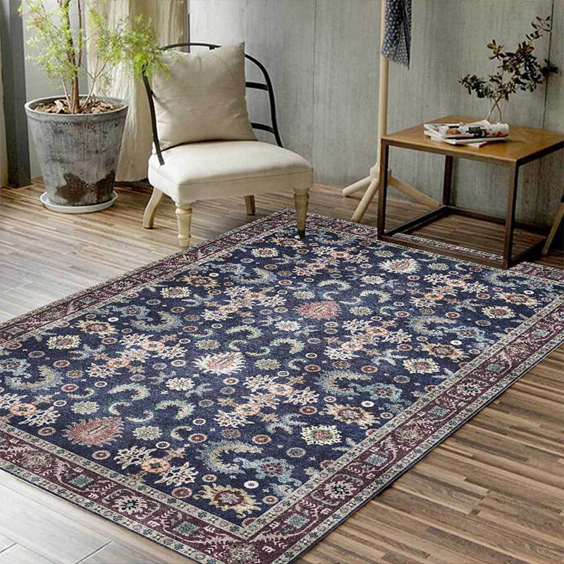 Avtoit | Unique floral patterned carpet with leaf Blue Vintage carpet polyester washable non-slip backing carpet for bedroom