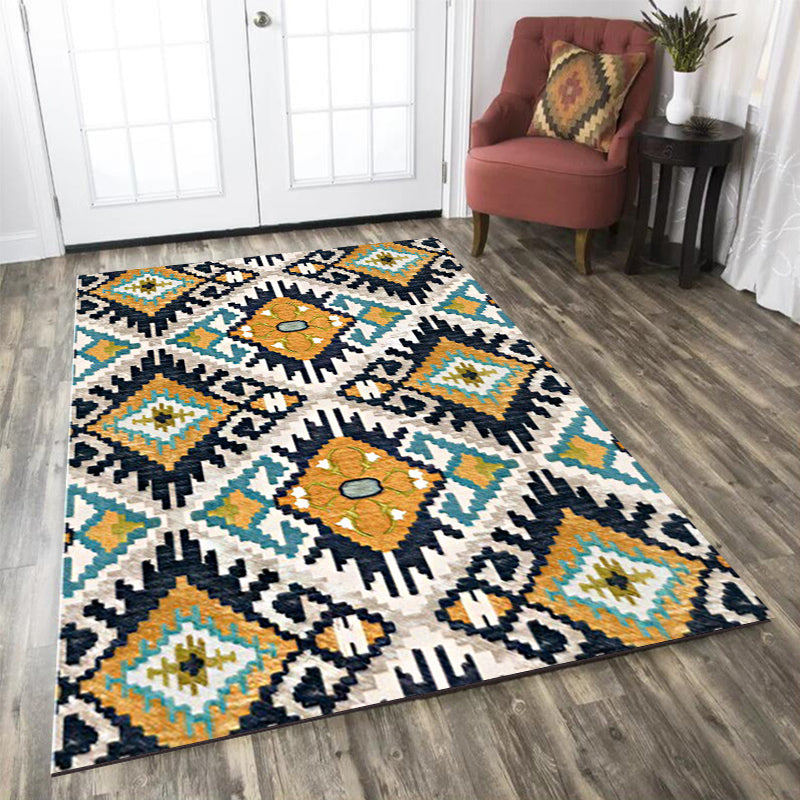 Avtoit | Yellow and black Persian carpet polyester checked pattern washable carpet non-slip backing carpet for living room