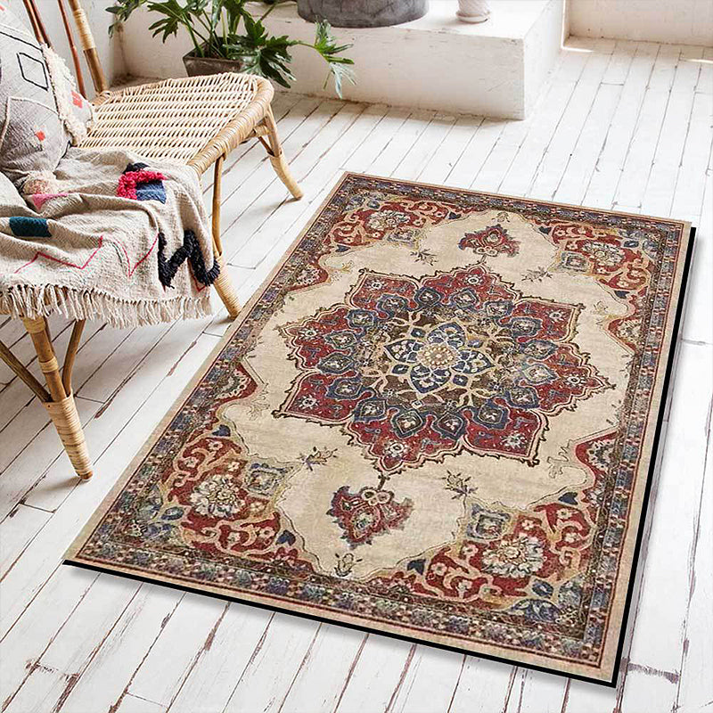 Avtoit | Vintage Medallion Pattern Rug Brown Polyester Rug Machine Washable Non-Slip Rug for the Living Room
