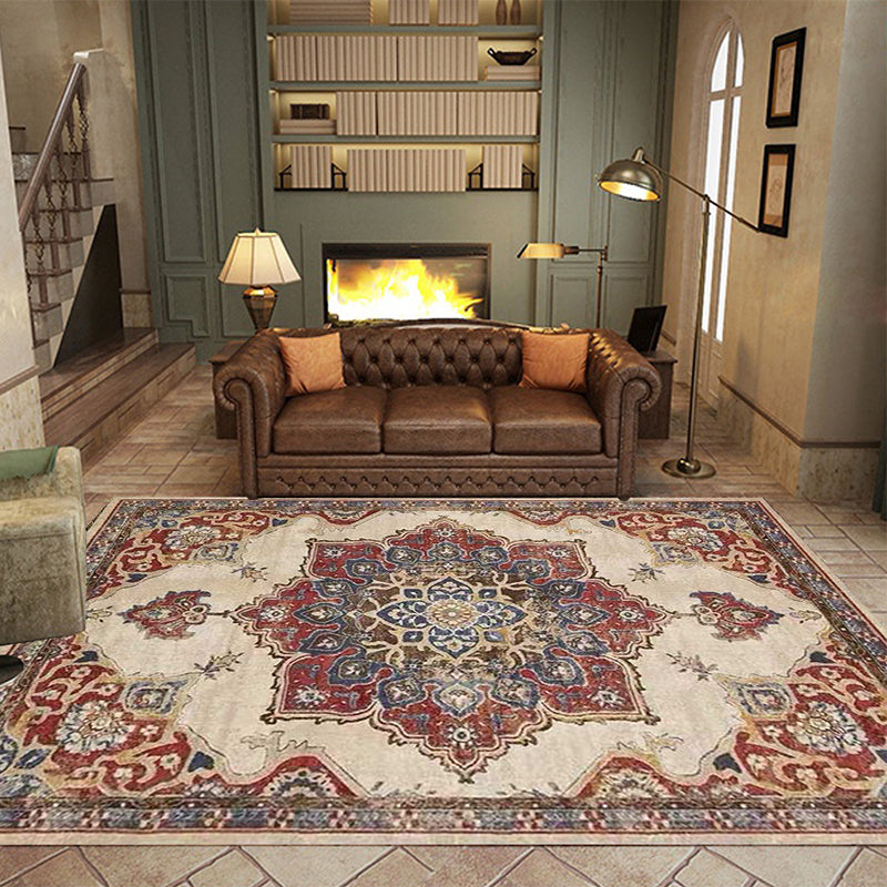 Avtoit | Vintage Medallion Pattern Rug Brown Polyester Rug Machine Washable Non-Slip Rug for the Living Room