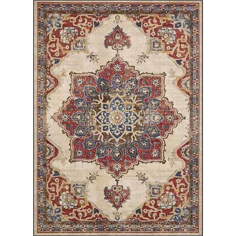 Avtoit | Vintage Medallion Pattern Rug Brown Polyester Rug Machine Washable Non-Slip Rug for the Living Room