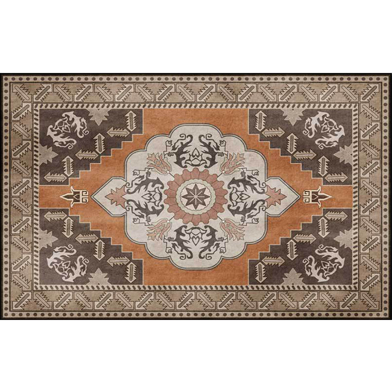 Avtoit | Brown Persian carpet polyester medallion and floral pattern carpet washable non-slip backing carpet for the living room