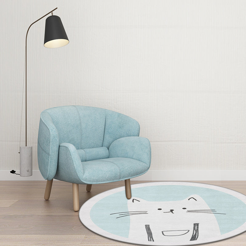 Avtoit | Children's mats with cat pattern Light Blue Polyester rug Washable Non-slip mat Rug for living room decoration