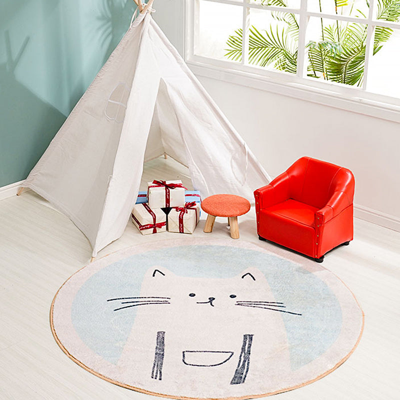 Avtoit | Children's mats with cat pattern Light Blue Polyester rug Washable Non-slip mat Rug for living room decoration