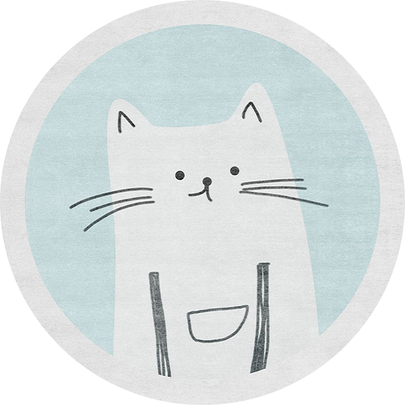Avtoit | Children's mats with cat pattern Light Blue Polyester rug Washable Non-slip mat Rug for living room decoration
