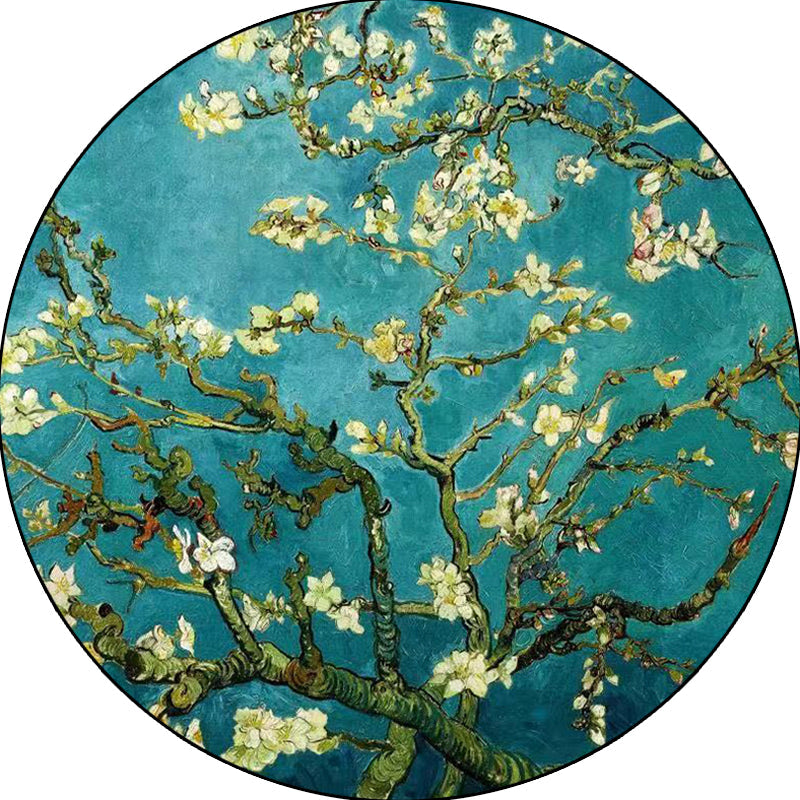 Avtoit | Retro Floral Pattern Rug Blue Traditional Rug Polyester Washable Non-Slip Back Rug for Living Room