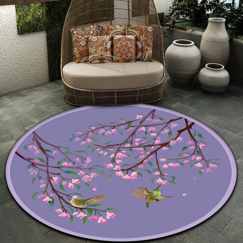Avtoit | Purple Oriental Carpet Polyester Flower and Bird Motif Carpet Washable With Non-Slip Back Carpet for Bedroom