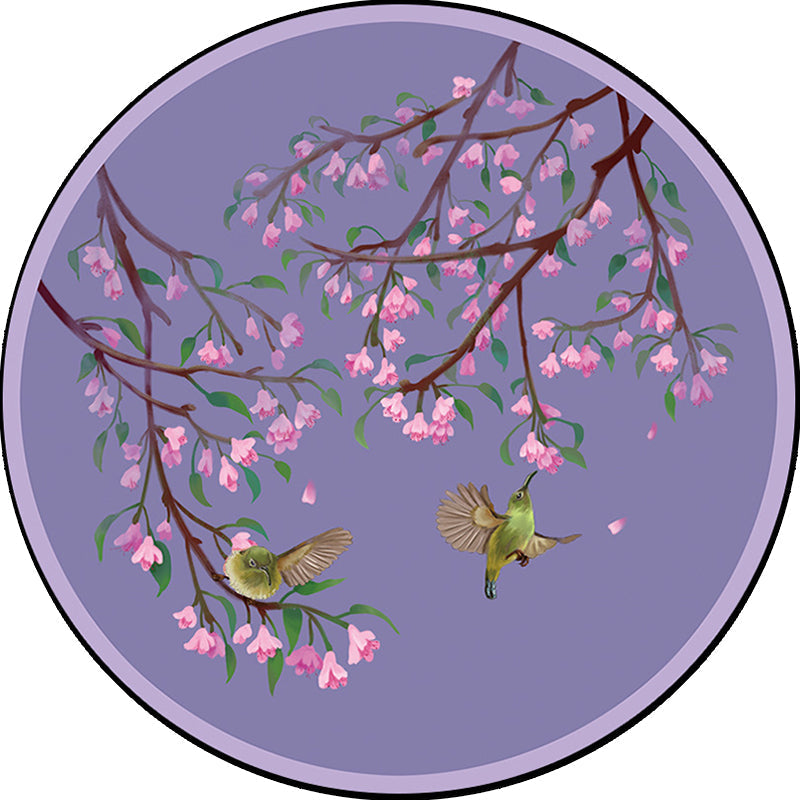 Avtoit | Purple Oriental Carpet Polyester Flower and Bird Motif Carpet Washable With Non-Slip Back Carpet for Bedroom