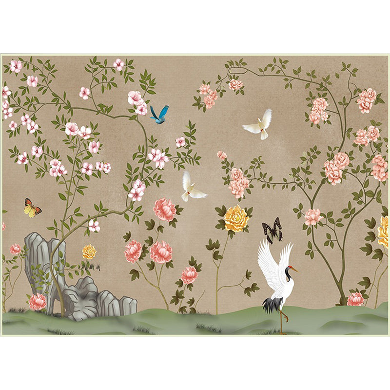 Avtoit | Vintage Floral Pattern Carpet with Bird and Leaf Khaki Polyester Carpet Machine Washable Non-Slip Area Rug for Living Room