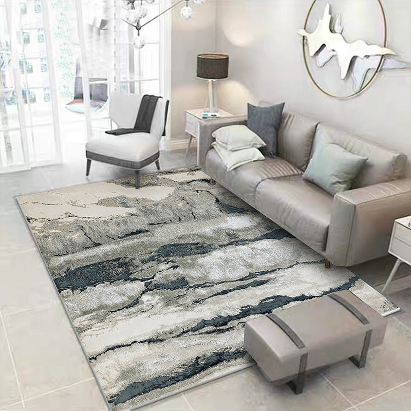 Avtoit | Gray Oriental Carpet Polyester Ink Wash Painting Pattern Carpet Washable Non-Slip Base Carpet for Living Room
