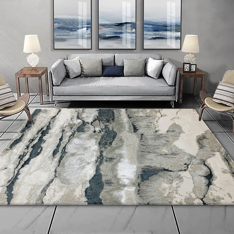 Avtoit | Gray Oriental Carpet Polyester Ink Wash Painting Pattern Carpet Washable Non-Slip Base Carpet for Living Room