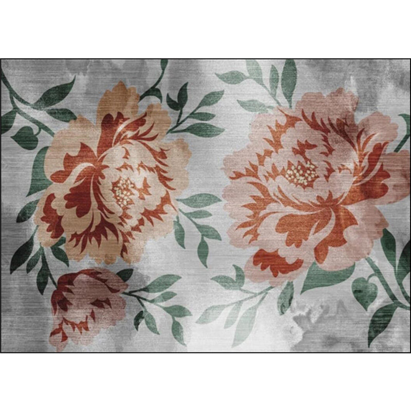 Avtoit | Gray and Red Eastern Carpet Polyester Flower and Leaf Pattern Carpet Washable Non-Slip Rug for Bedroom