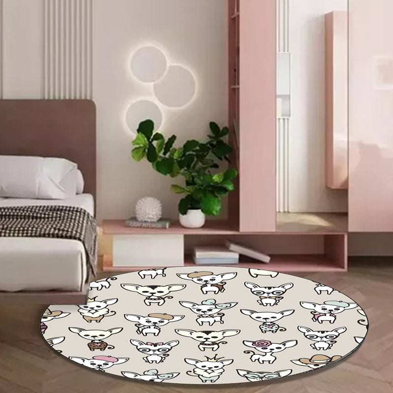 Avtoit | Casual Kids Rug in Brown Animal Dog Pattern Rug Polyester Machine Washable Non-Slip Rug for the Children's Room