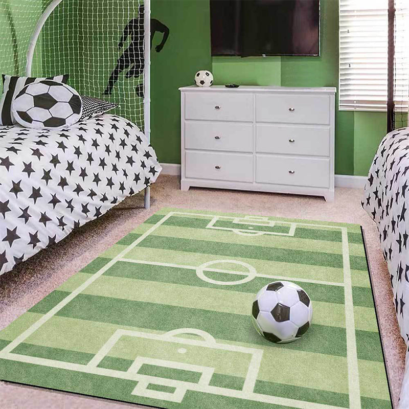 Avtoit | Kids' Bedroom Rug in Green Sports Football Field Print Rug Polyester Non-Slip Back Washable Rug