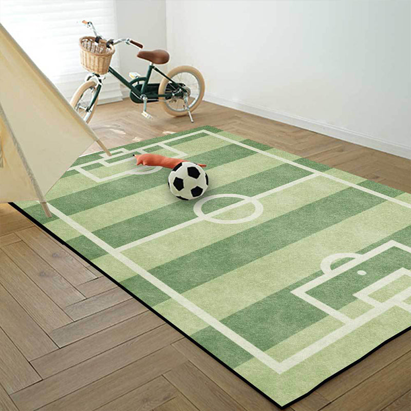 Avtoit | Kids' Bedroom Rug in Green Sports Football Field Print Rug Polyester Non-Slip Back Washable Rug
