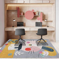 Avtoit | Casual Kids Rug in Gray Animal Rabbit Floral Leaf Pattern Rug Polyester Pet-Friendly Washable Rug for Children's Room