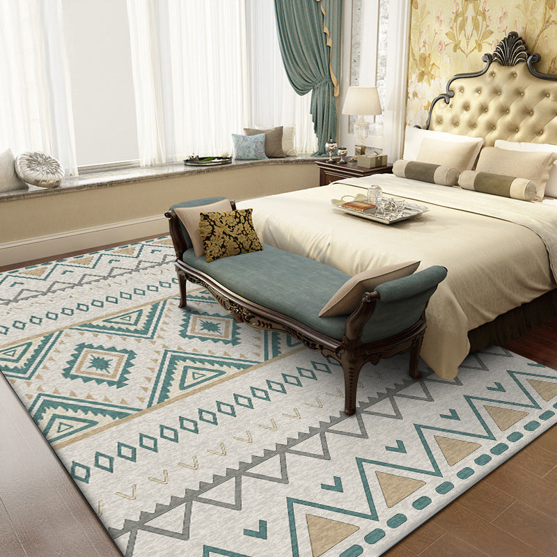 Avtoit | Americana Geometric Print Rug Green Polyester Rug Machine Washable Non-Slip Rug for Living Room