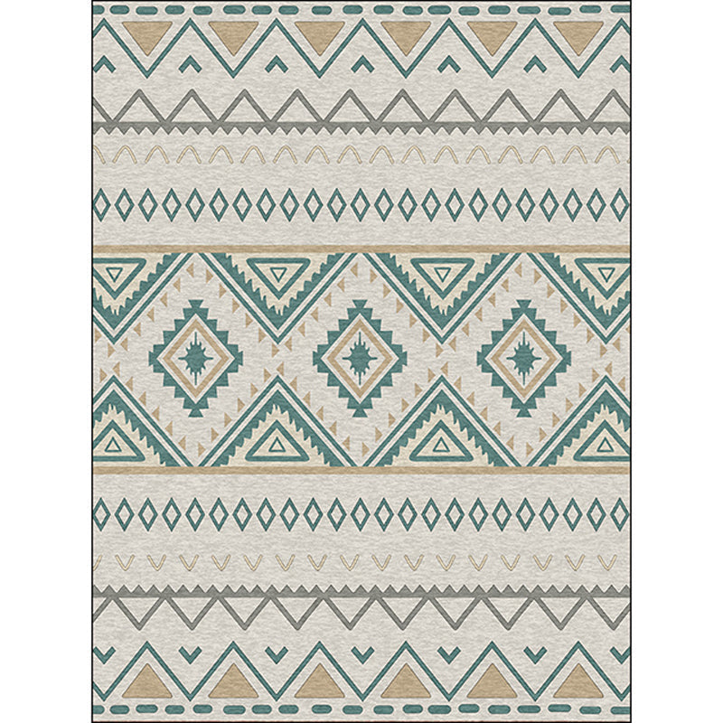 Avtoit | Americana Geometric Print Rug Green Polyester Rug Machine Washable Non-Slip Rug for Living Room