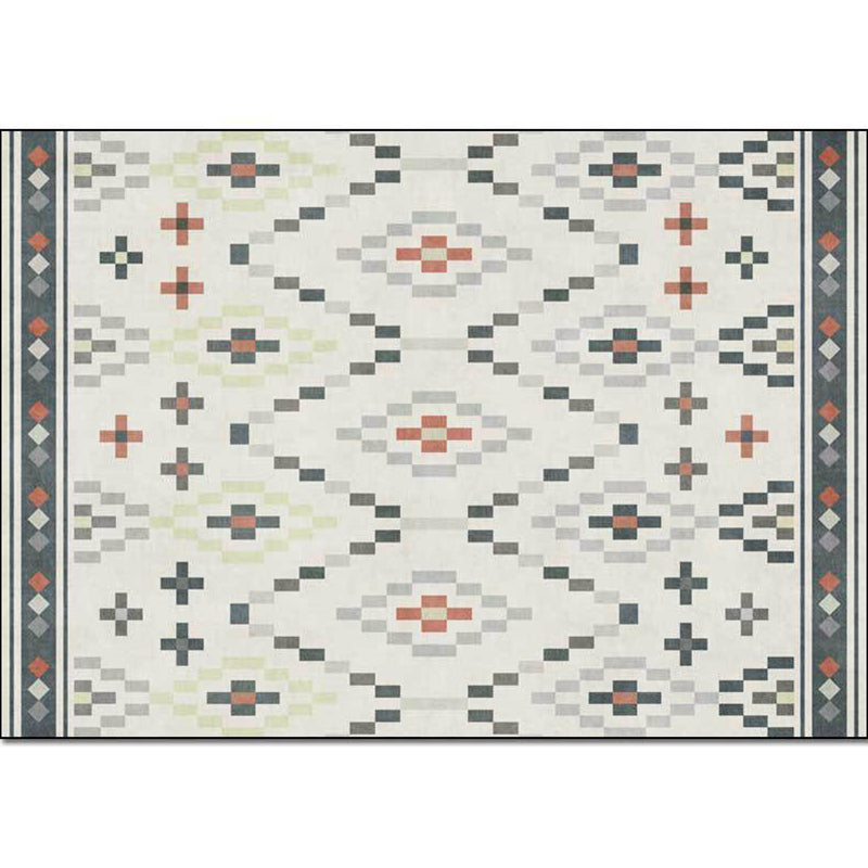 Avtoit | White Tribal Carpet Polyester Geometric Pattern Carpet Washable Non-Slip Back Carpet for Living Room