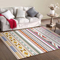 Avtoit | White Multicolor Tribal Carpet Polyester Striped Pattern Carpet Washable Non-Slip Back Carpet for Living Room