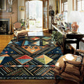 Avtoit | Blue multicolored tribal rug polyester geometric and striped pattern rug washable non-slip backing rug for living room