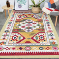 Avtoit | Yellow Tribal Carpet Polyester Medallion Pattern Carpet Washable Non-slip Back Carpet for Living Room
