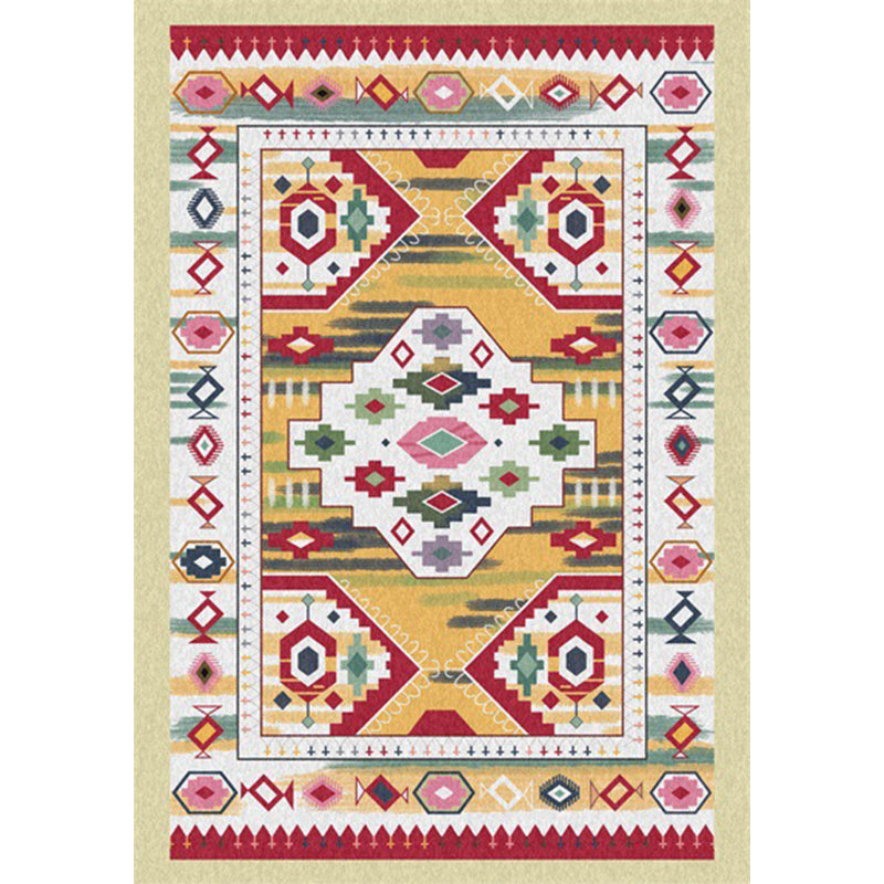 Avtoit | Yellow Tribal Carpet Polyester Medallion Pattern Carpet Washable Non-slip Back Carpet for Living Room