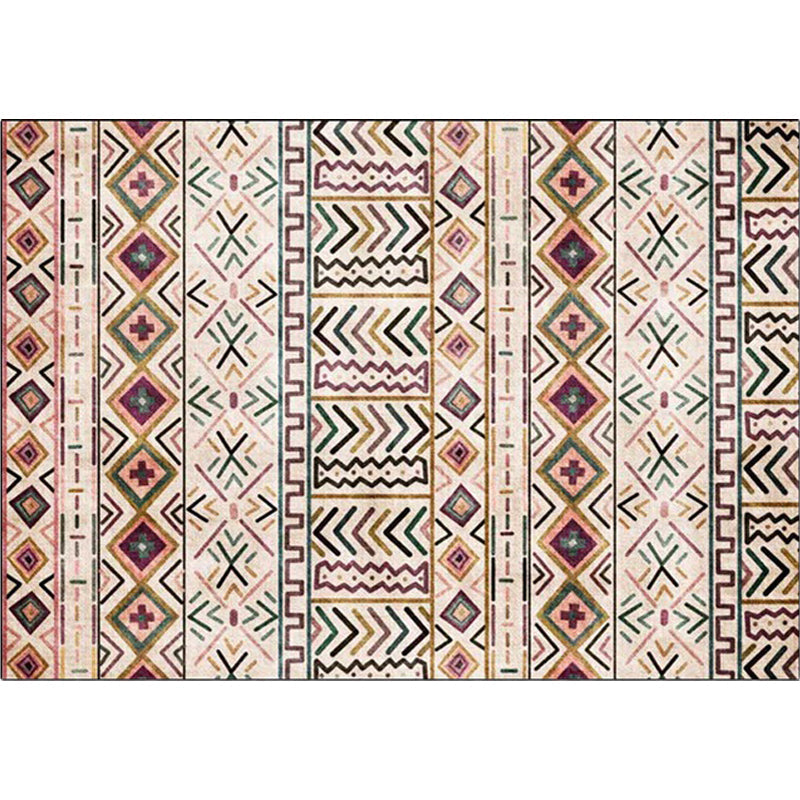 Avtoit | Beige Tribal Rug Polyester Geometric and Striped Pattern Rug Washable Non-Slip Back Rug for Living Room