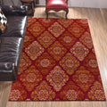 Avtoit | Persian checkered printed carpet with floral red polyester machine washable non-slip carpet for living room