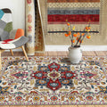 Avtoit | unique medallion pattern rug with floral blue and red Persian rug polyester machine washable non-slip rug for the bedroom