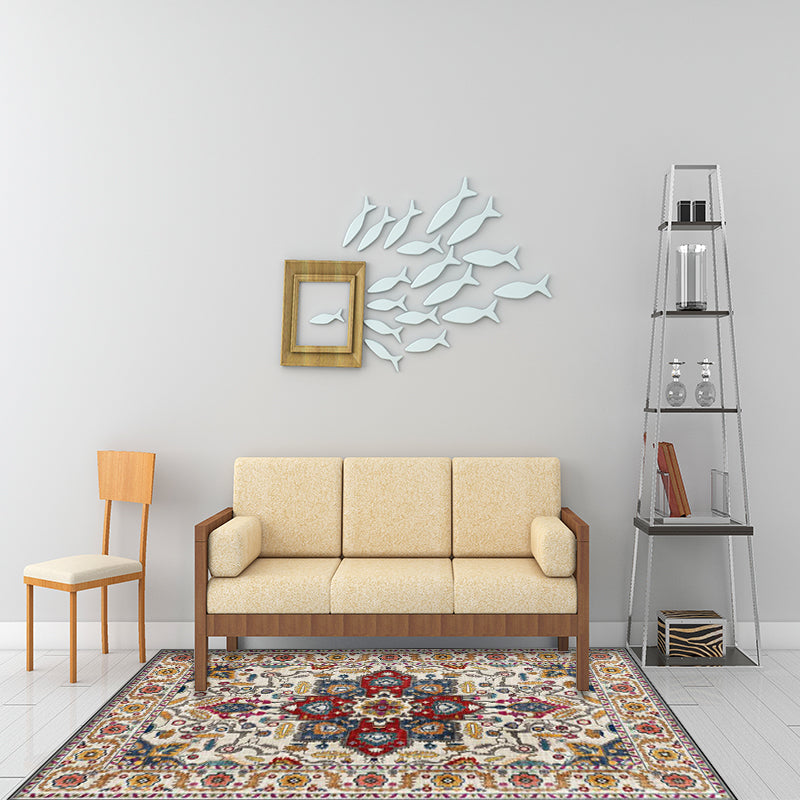 Avtoit | unique medallion pattern rug with floral blue and red Persian rug polyester machine washable non-slip rug for the bedroom