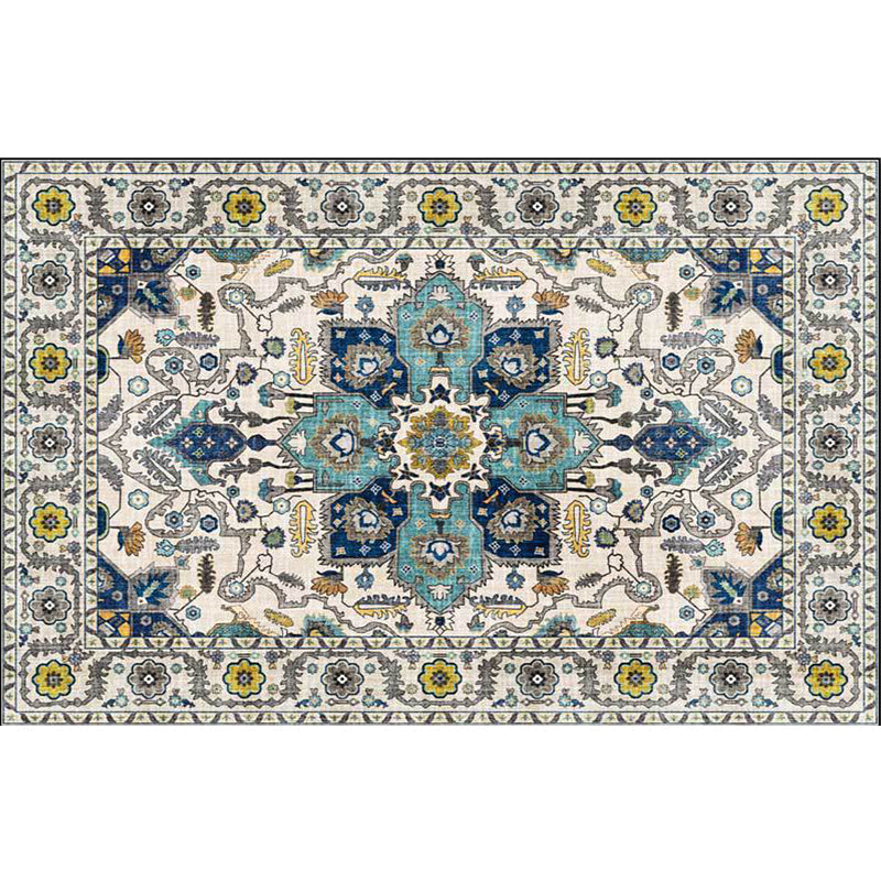 Avtoit | unique medallion pattern rug with floral blue and red Persian rug polyester machine washable non-slip rug for the bedroom