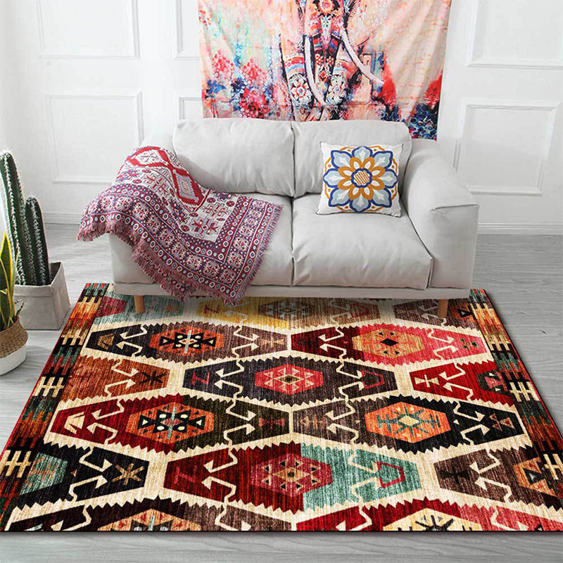 Avtoit | Retro Azulejos Pattern Carpet Brown Multicolored Persian Carpet Polyester Machine Washable Non-Slip Carpet for Bedroom